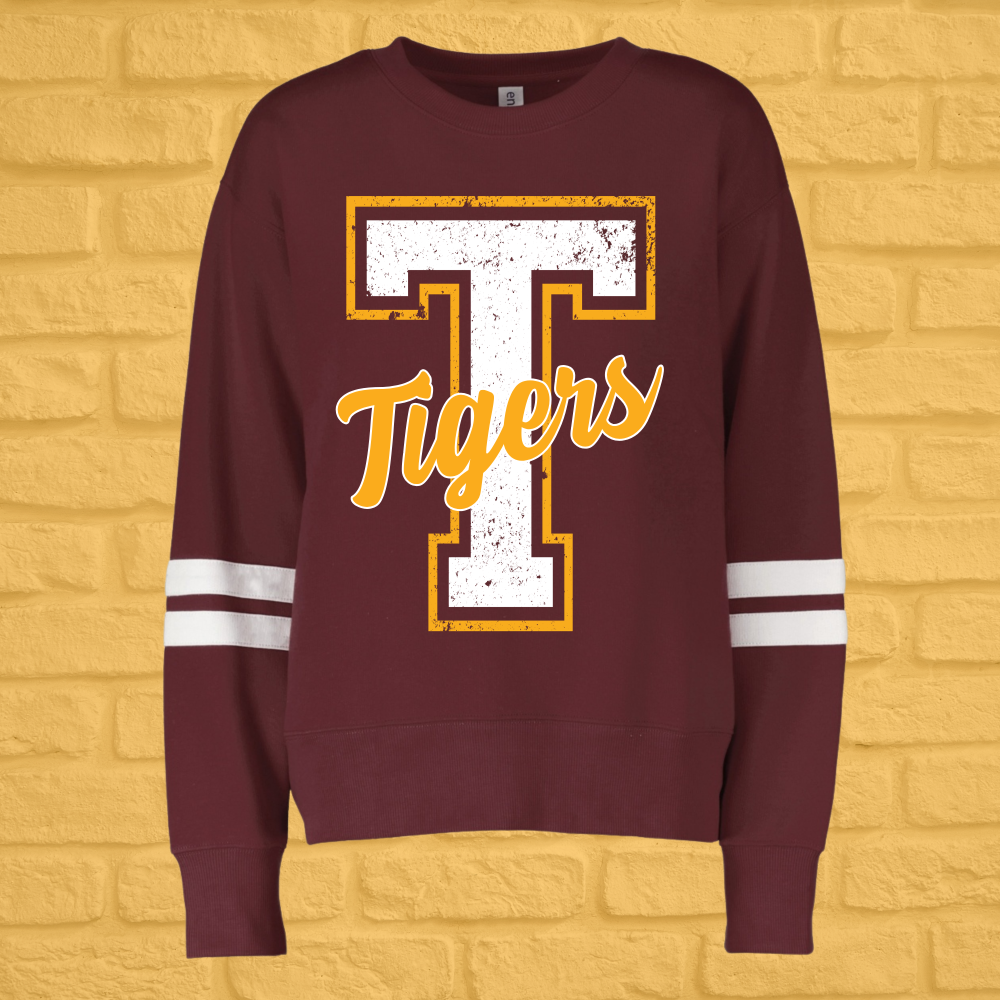 Tigers Throwback Varsity Stripe Crewneck