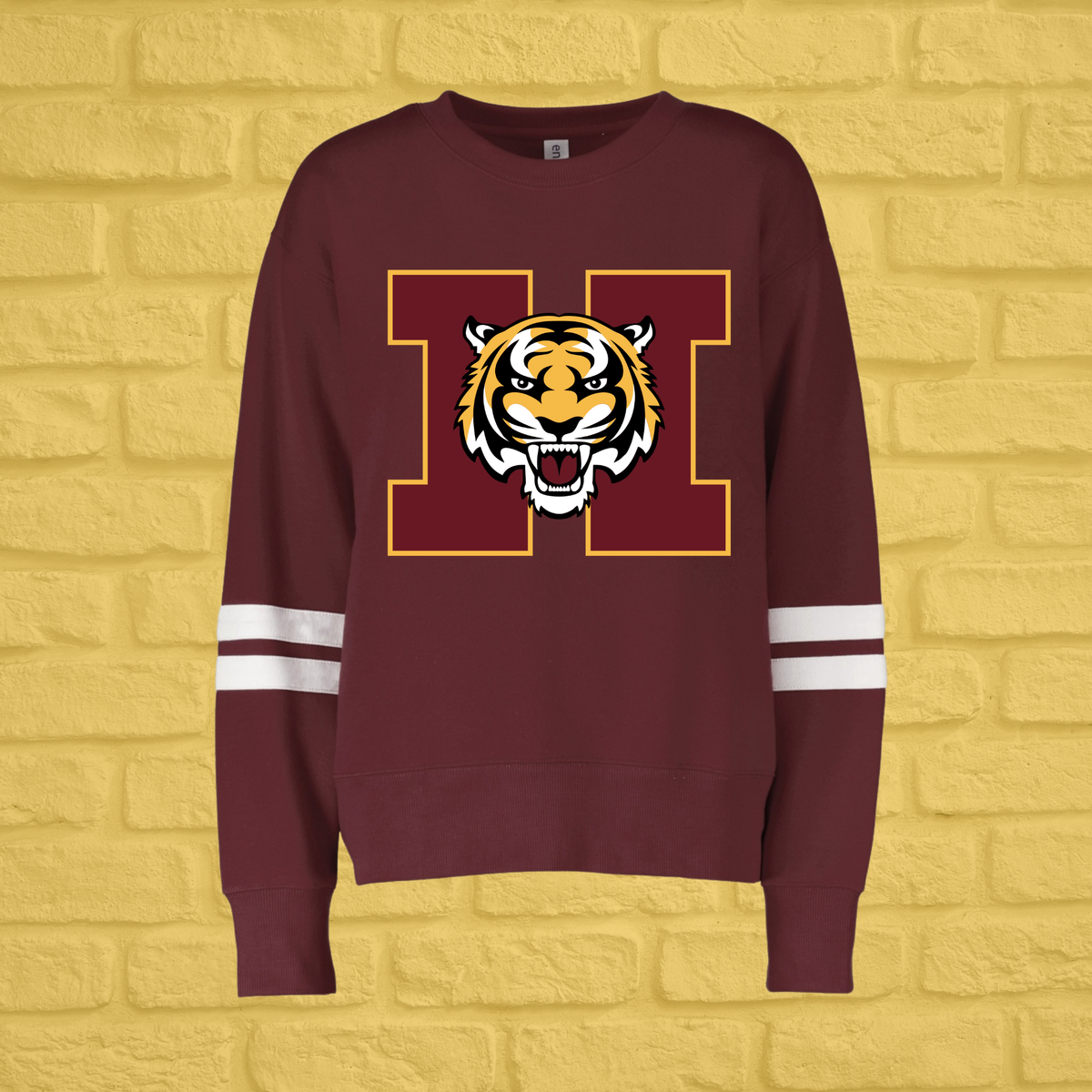 Tigers Logo Varsity Stripe Crewneck