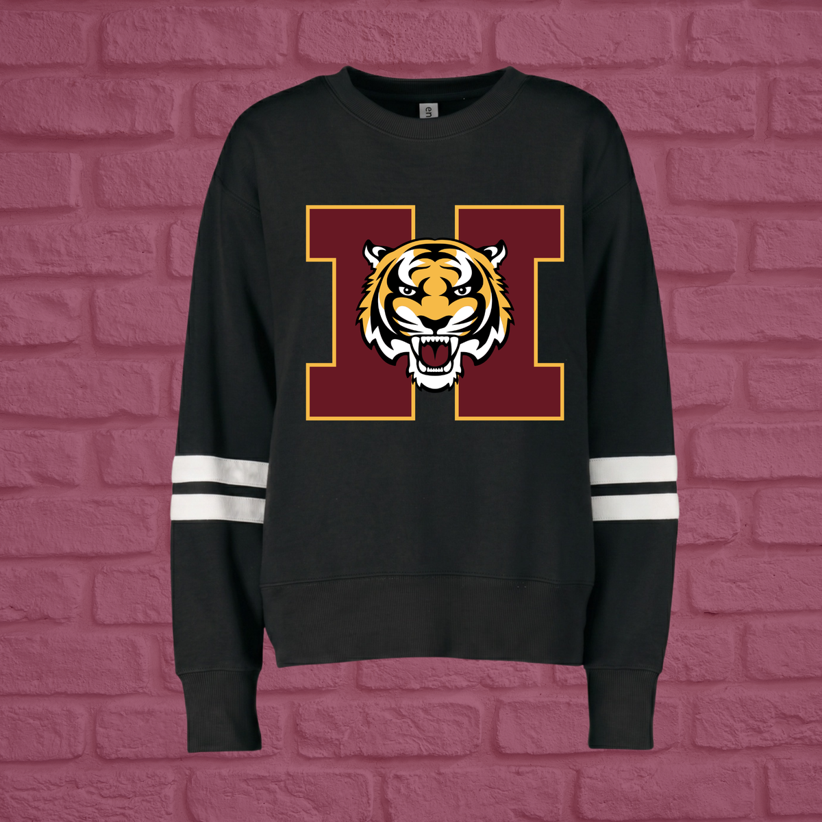 Tigers Logo Varsity Stripe Crewneck
